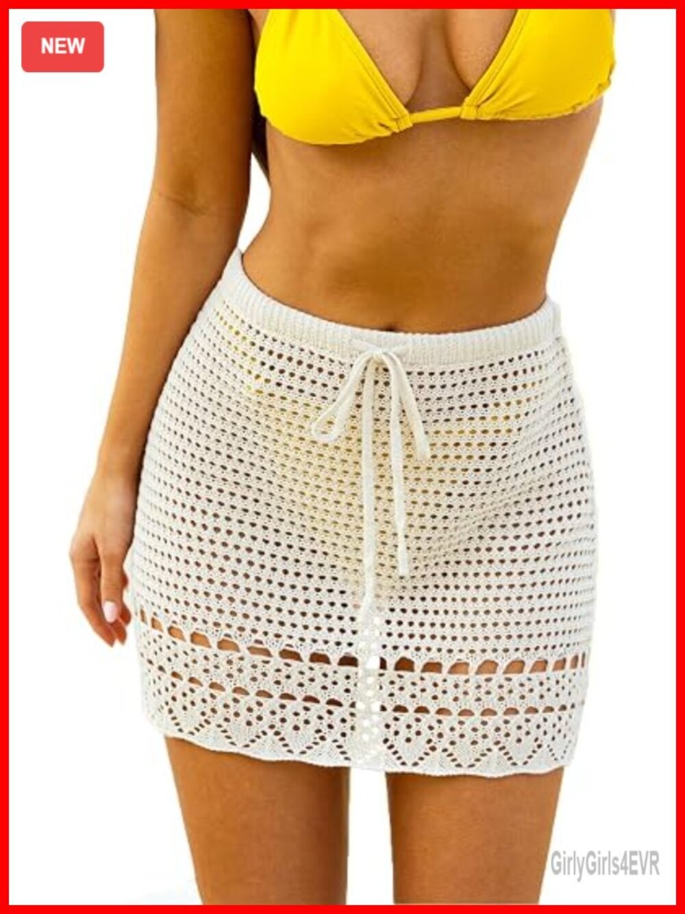 Crochet Knit Drawstring Mini Beach Cover Up Skirt for Swimwear